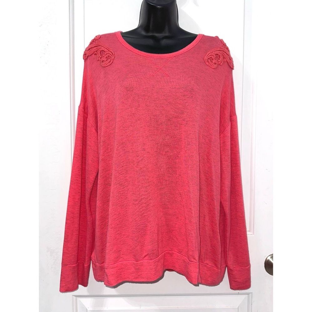 Christopher & Banks coral or salmon-colored, long-sleeve, lightweight knit top